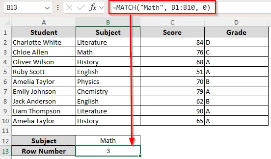 Finding the Relative Row Number for a Matched Cell/Value with the MATCH Function