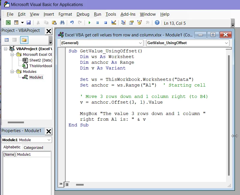 Apply Offset Property to Get Cell Values Using Relative Positioning