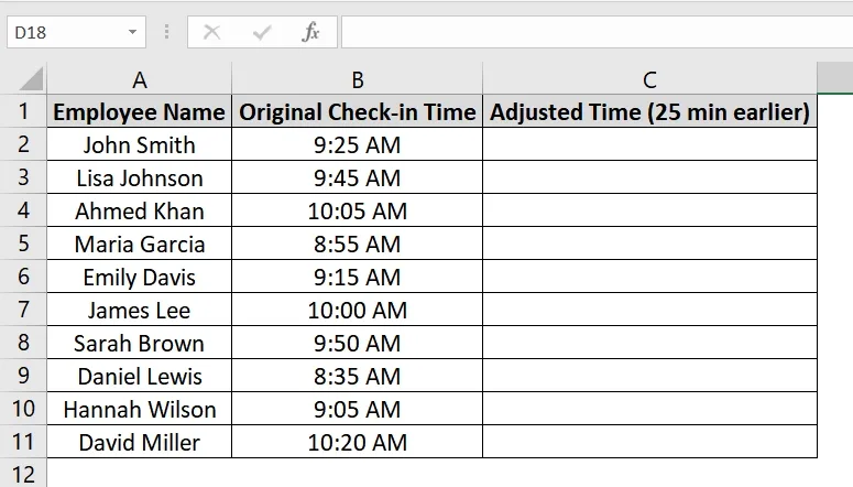 Using the TIME Function in Excel To Subtract Minutes