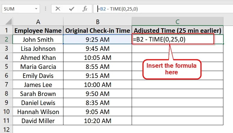 Using the TIME Function in Excel To Subtract Minutes