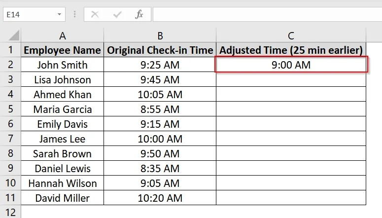 Using the TIME Function in Excel To Subtract Minutes