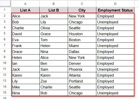 Find Duplicates in Two Columns in Google Sheets Data Using Conditional Formatting Rules