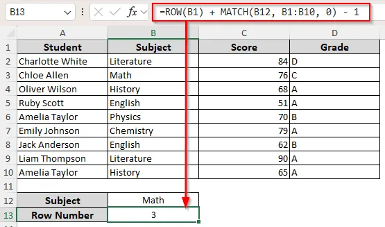 Finding the Absolute Row Number for a Matched Cell/Range/Value with the MATCH and ROW Function