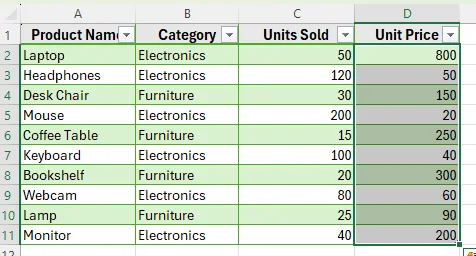 Use a Keyboard Shortcut to Insert a Column