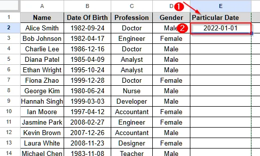 Calculate Age from Date of Birth Using DATEDIF Function in Google Sheets - 9