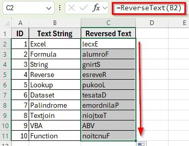 Reverse a Text String Using VBA in Excel