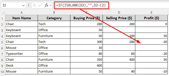 Return a Blank for Formula Using the IF and ISBLANK Functions