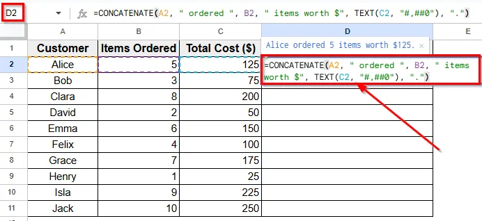 Using the CONCATENATE Function
