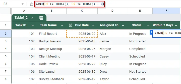 Apply Conditional Formatting Using a Helper Column in Google Sheets