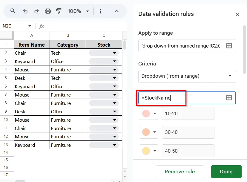 Create a Drop-down List Using a Named Range