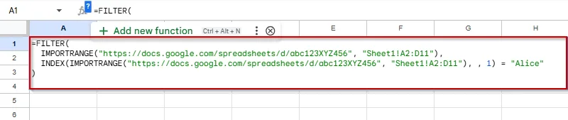 Combining IMPORTRANGE and FILTER Functions to Import Only Matching Rows in Google Sheets