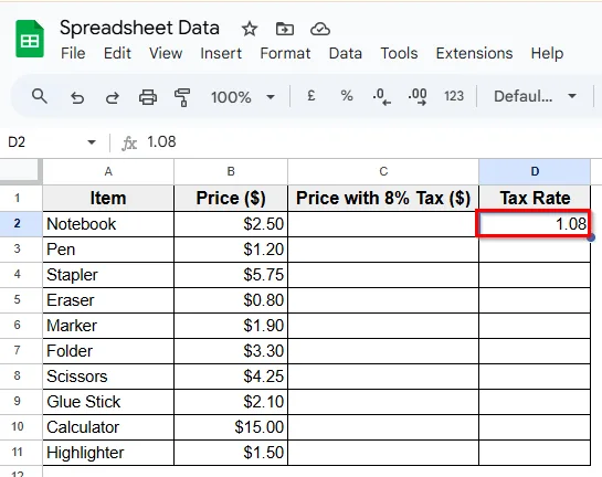 Multiply a Column Using a Constant Stored in a Separate Cell