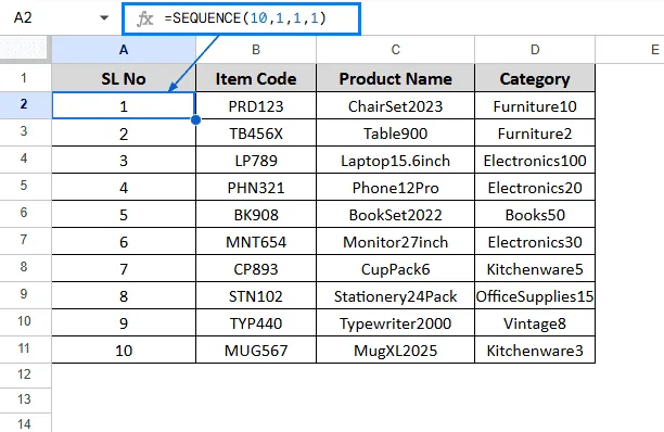 Add Serial Number Using the SEQUENCE Function
