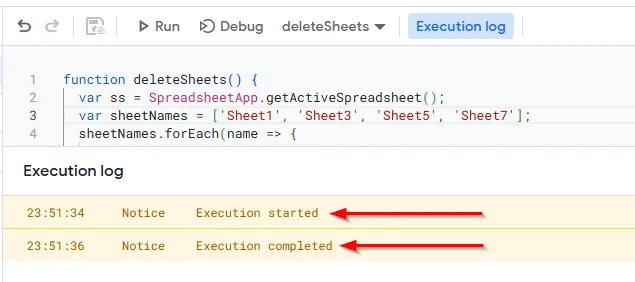 Using Google Apps Script to Delete Multiple Sheets