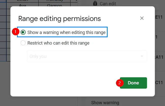 Protect Columns by Showing a Warning