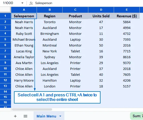 Remove Gridlines From Specific Cells Using the Main Menu