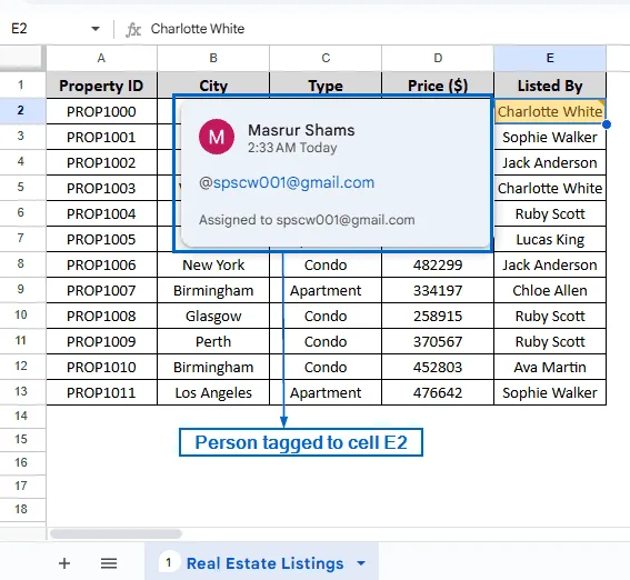 Tag Someone In Google Sheets Using the Context Menu