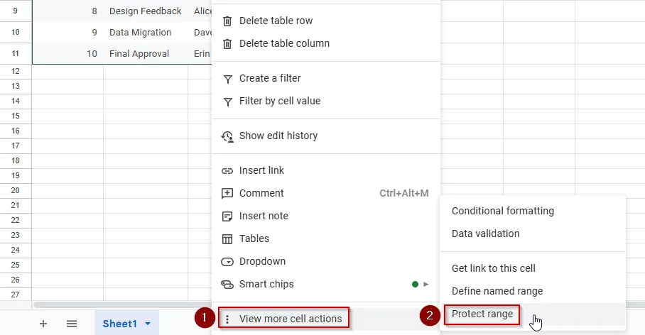 Open the Protected Ranges Pane with a Shortcut