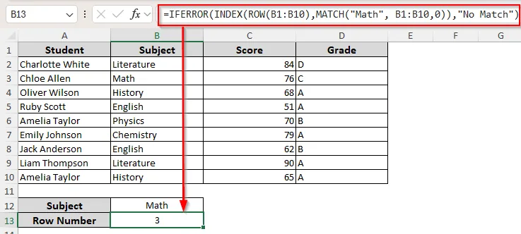 Combining the INDEX, IFERROR, and MATCH Functions Return Row Number for a Match or Text for No Match