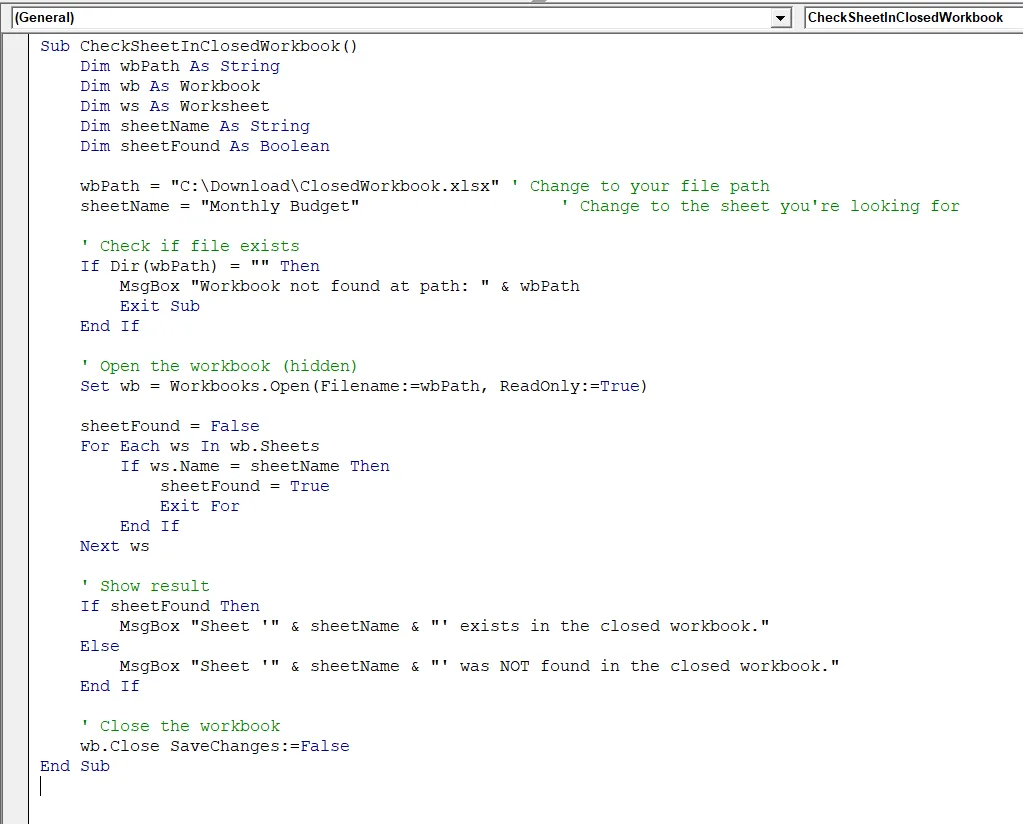 Check If the Sheet Exists in a Closed Workbook