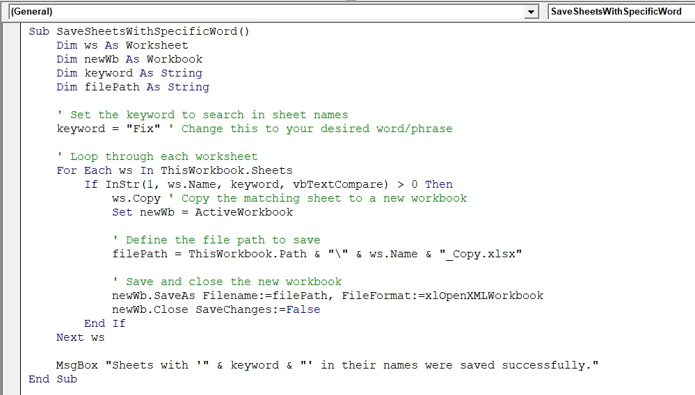 Save Only Worksheets with Specific Text/Word as Separate Files
