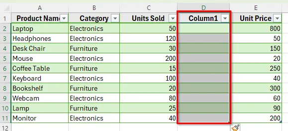 Use a Keyboard Shortcut to Insert a Column