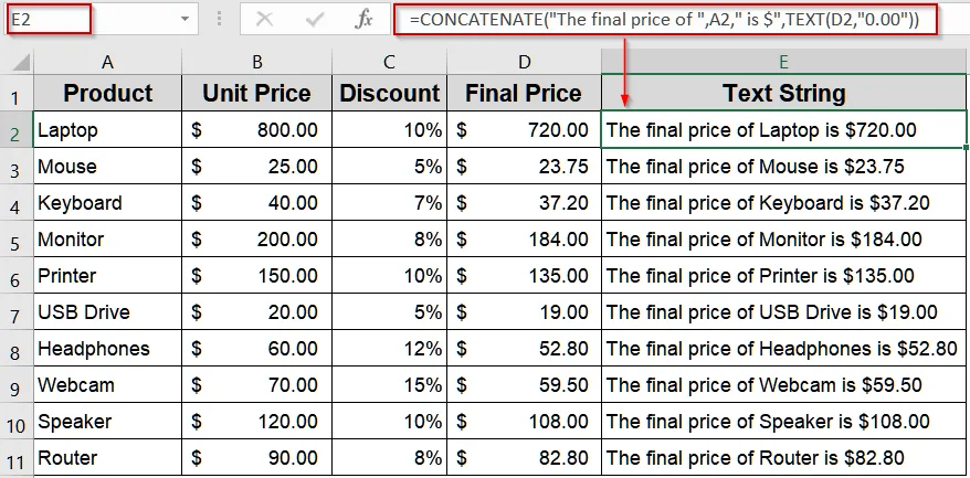 Combining Results As a Text String with CONCAT or CONCATENATE Functions