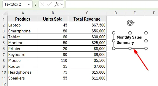 Using the Shapes Tool to Insert Text Box in Excel