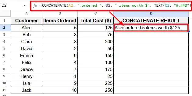 Using the CONCATENATE Function
