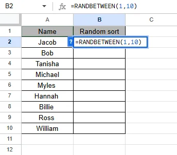 Randomize List Using RANDBETWEEN Function