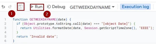 Getting Weekday Name by Using Google Sheets App Script