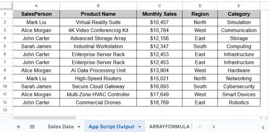 Auto-Sort Data Using App Script