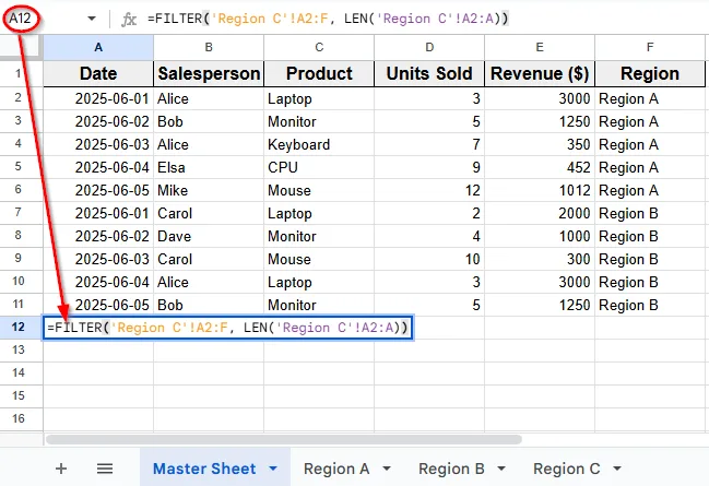 Use the FILTER Function to Pull Data Automatically