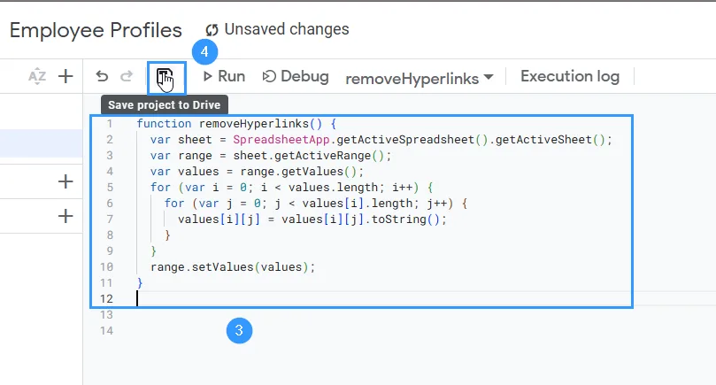 Using Apps Script to Remove All Hyperlinks