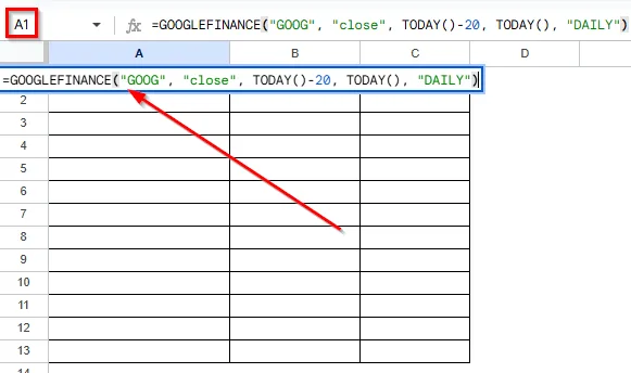 Combining GOOGLEFINANCE and AVERAGE to Calculate Moving Average