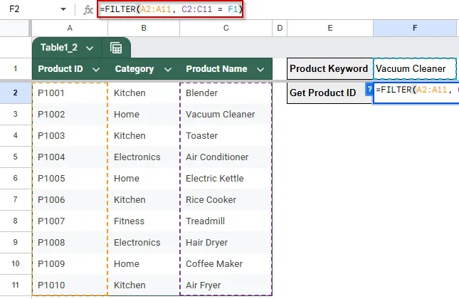 Use FILTER for Dynamic Reverse Lookups in Google Sheets
