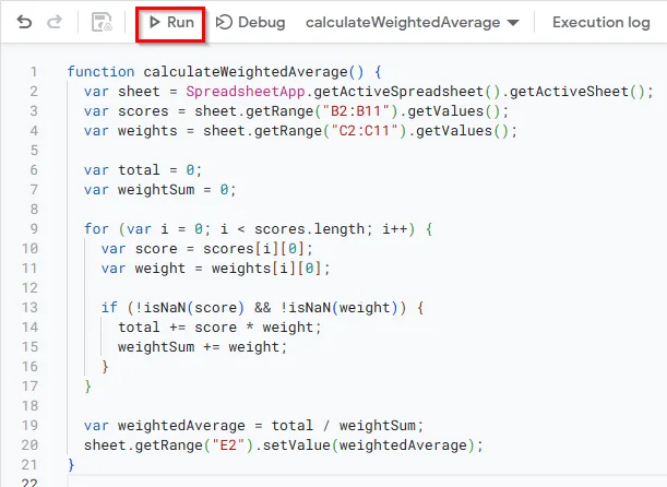 Applying Google Apps Script to Calculate Weighted Average