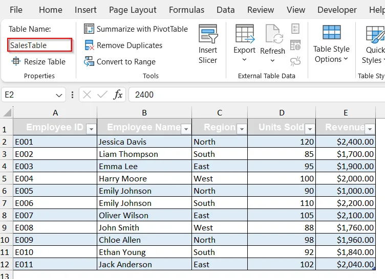 Creating Dynamic Named Ranges with Excel Table Format