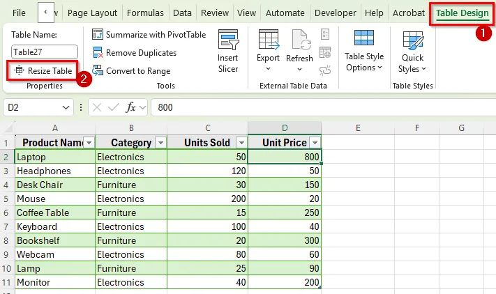 Add a Column Using the Table Design Tab