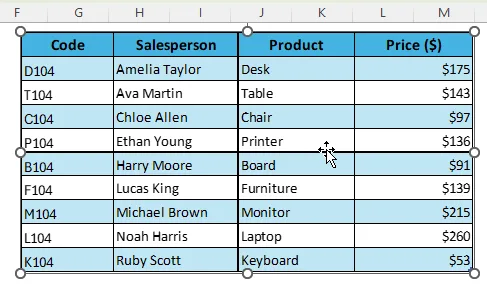 Use the Camera Tool to Make an Excel Table Movable
