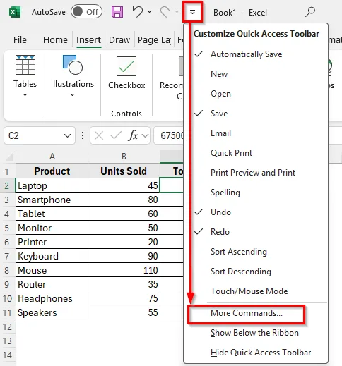 Insert Text Box Using the Quick Access Toolbar in Excel