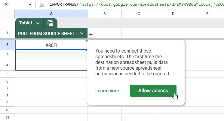 Grant Access to the Source Sheet