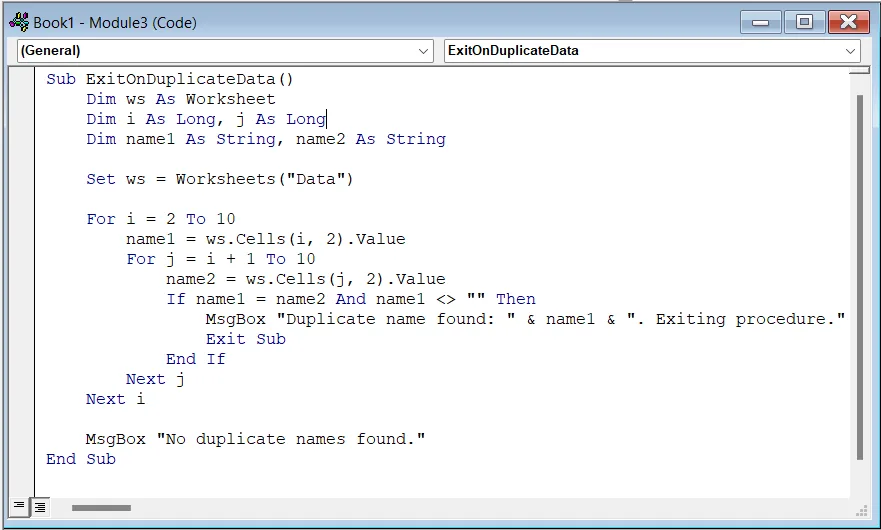 Examples of Exiting a Sub in Excel VBA 