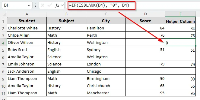 Using the IF and ISBlank Functions to Replace Blank Cells
