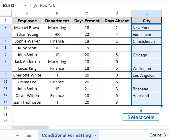 Applying Conditional Formatting to Visually Highlight Non Empty Cells