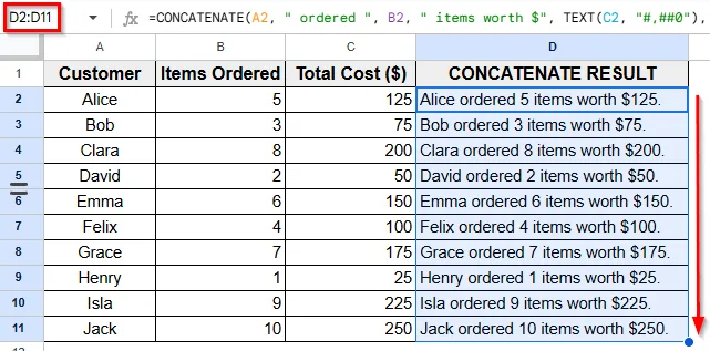 Using the CONCATENATE Function