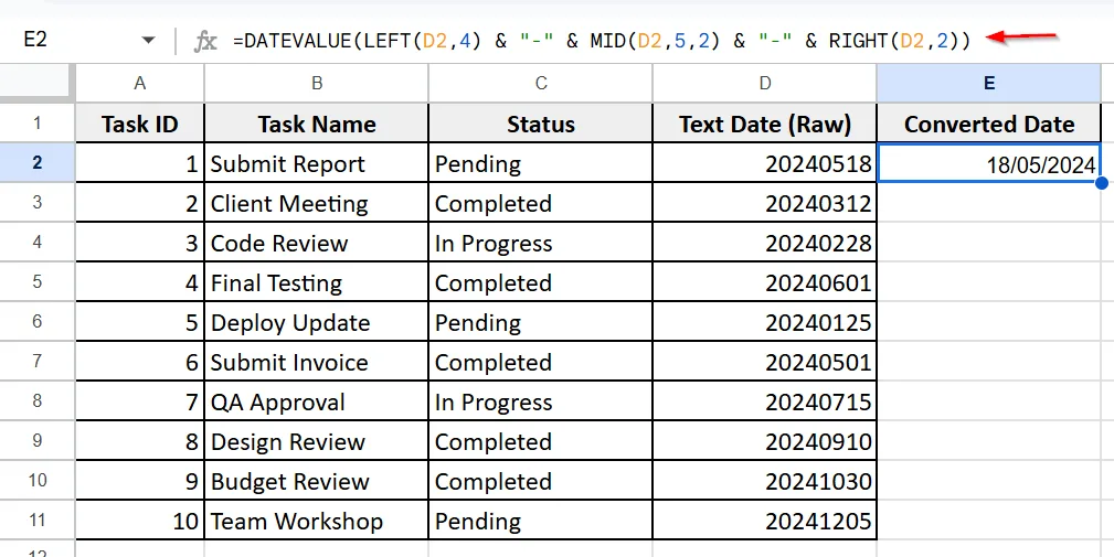 Using DATEVALUE Function to Convert Raw Text to Date