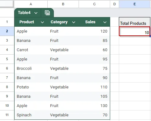 Count All Non-Empty Cells With Values Using COUNTA Function