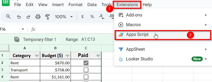 Hide Rows Based on Cell Value Using Google Apps Script