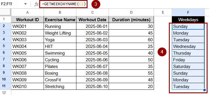Getting Weekday Name by Using Google Sheets App Script 